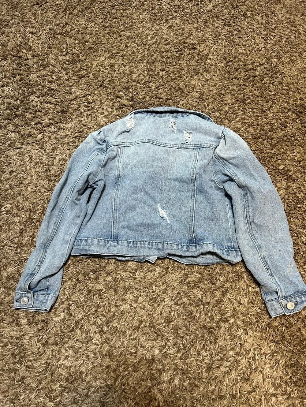 Chelsea & Violet Medium Light Blue Distressed Denim Jacket